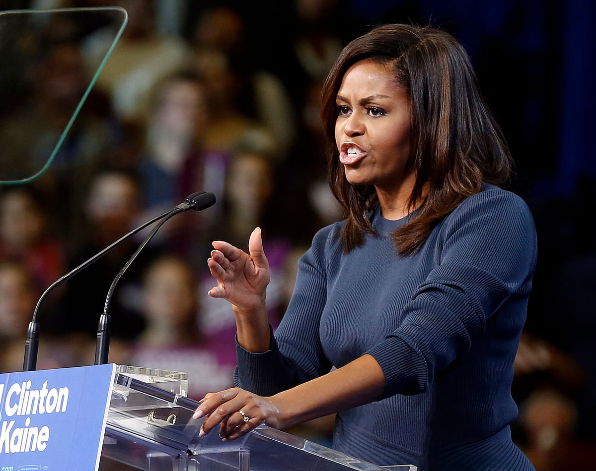 

Speaking at a campaign rally for  Hillary Clinton, Mrs Obama called the comments “shocking and demeaning.”