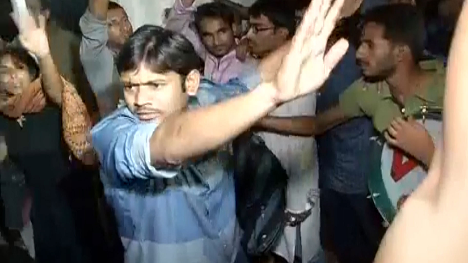 Protest in JNU over the missing student (Photo: ANI screengrab)