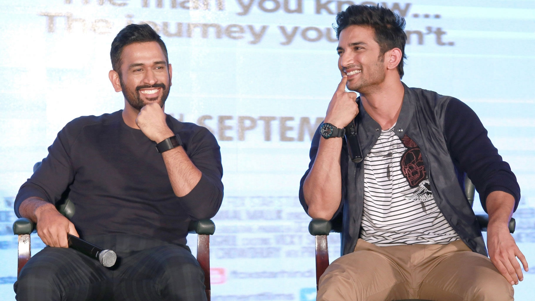 Captain Cool MS Dhoni and Sushant Singh Rajput promoting <i>MS Dhoni: The Untold Story. </i>(Photo: IANS)