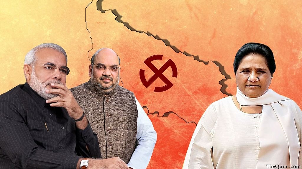Mayawati can derail the winning streak of Narendra Modi and Amit Shah in the 2017 UP Elections. (Photo: <b>The Quint</b>)
