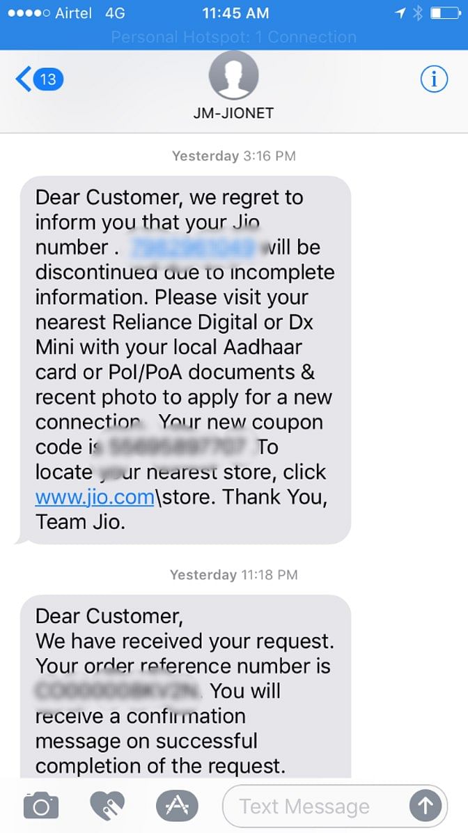 Customer care fails to provide an answer and simply asks the user to visit their nearest Reliance Store instead.