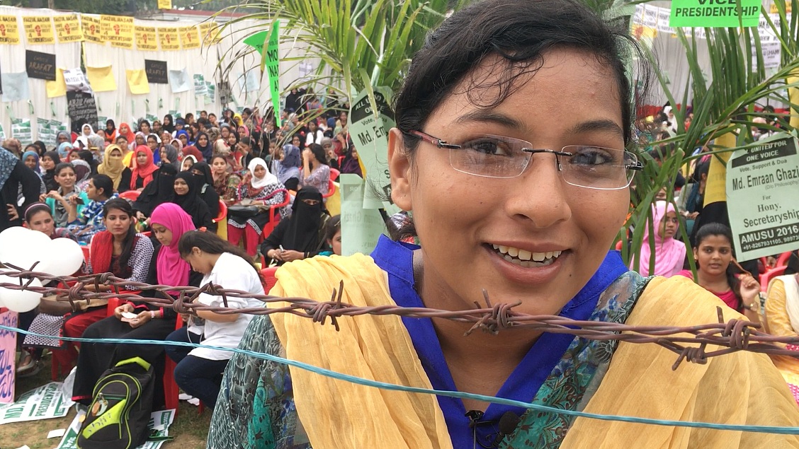 Apart from the fact that the podium does not even face the girls, Shafaq is appalled by the mess the election leaves behind. (Photo: <b>The Quint</b>)