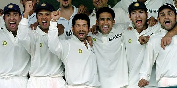 Anil Kumble with India teammates VVS Laxman, Rahul Dravid, Sachin Tendulkar, Yuvraj Singh and Virender Sehwag.