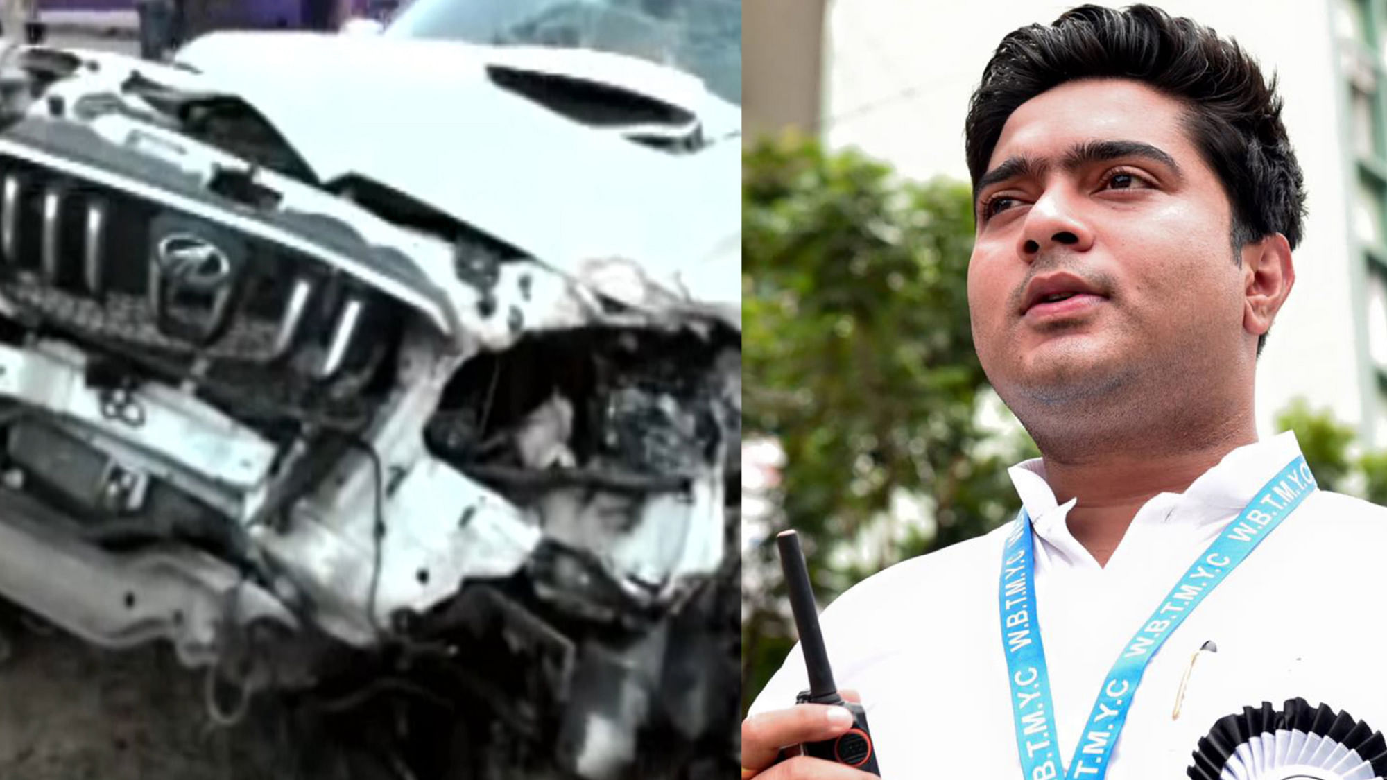Abhishek Banerjee was travelling to Murshidabad when his car hit a truck near Singur on Tuesday. (Photo altered by <b>The Quint</b>)