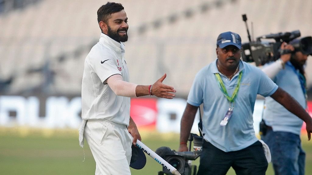 Virat Kohli was happy to see his look-alike in the crowd during the third Test match against New Zealand at Indore. (Photo: Reuters)