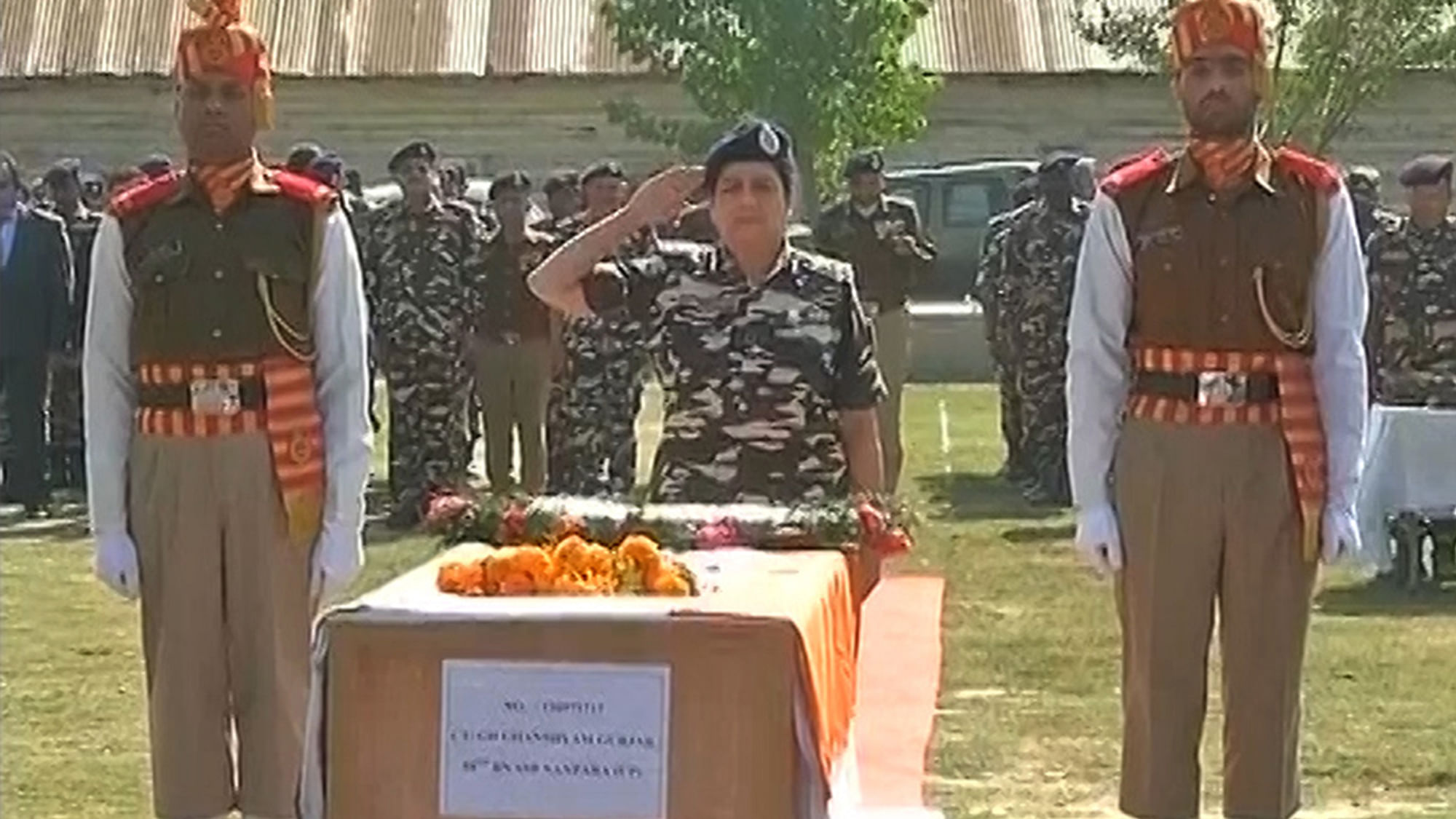 The lone martyr in Friday’s attack on SSB team in Zakura was given a final farewell in Sringara in Jammu &amp; Kashmir on Saturday. (Photo: ANI screengrab)