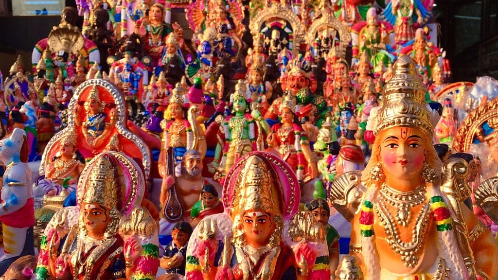 Gods, Saints, Demons, all decked up at Mylapore’s Golu Market. (Photo: Vikram Venkateswaran)