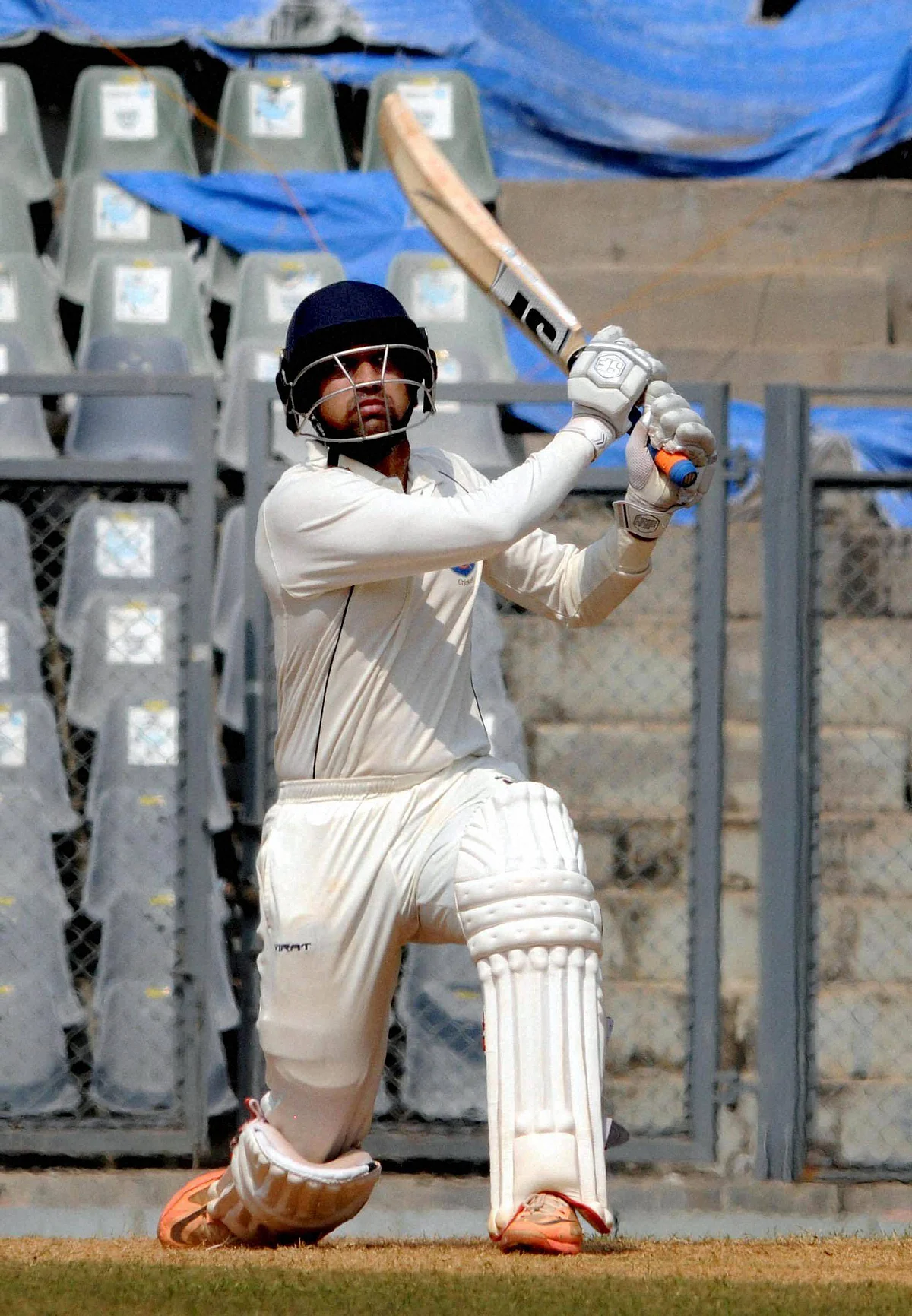 Swapnil Gugale of Maharashtra plays a shot against Delhi during their Ranji Trophy match at Wankhede Stadium in Mumbai on Friday. (Photo: PTI)