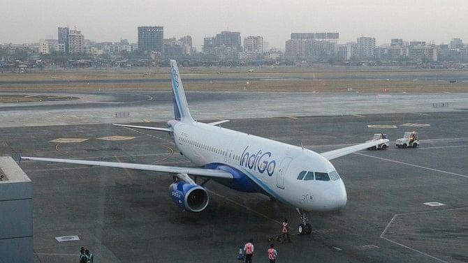 An IndiGo Airlines aircraft arrives at a gate of the domestic airport in Mumbai.&nbsp;