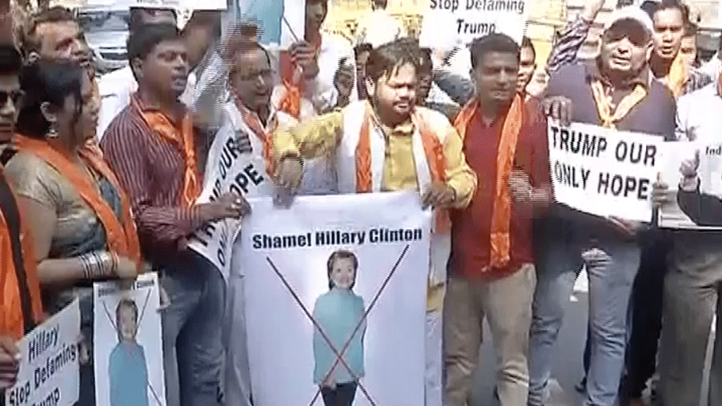 Hindu Sena members protesting against Hillary Clinton. (Photo: ANI)
