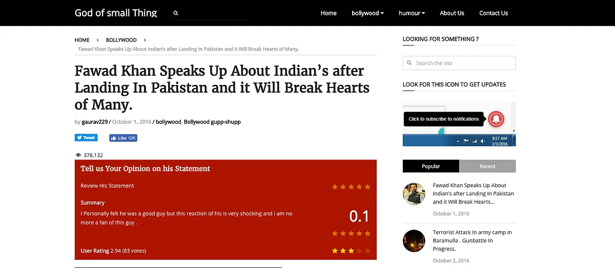 Screengrab of <i>godofsmallthing.com.</i>