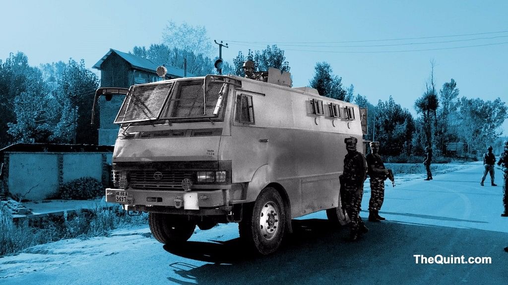 A land mine protected vehicle in South Kashmir. (Photo: The Quint/Poonam Agarwal)