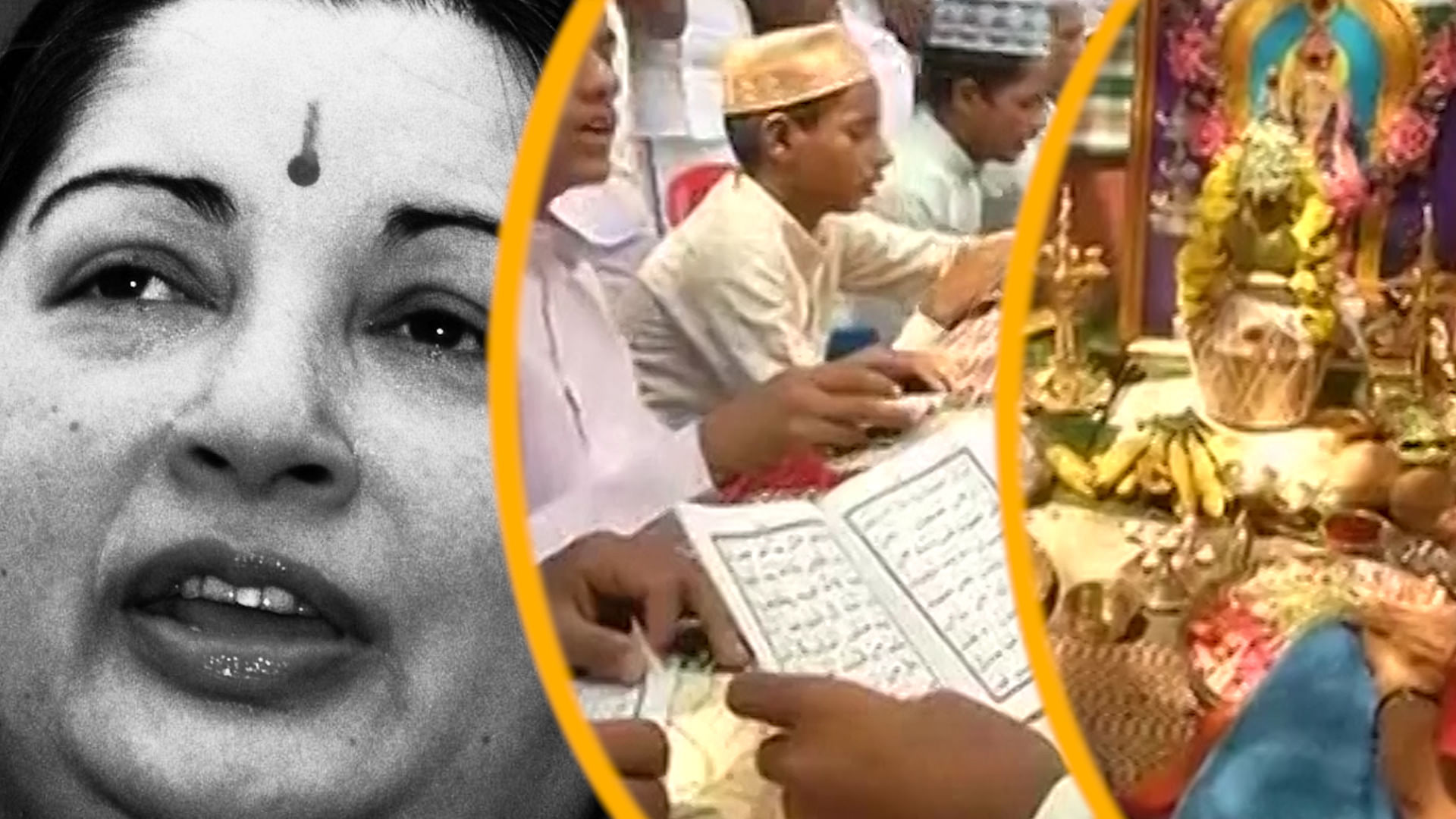 Members of Hindu and Muslim communities gathered outside Chennai’s Apollo hospital to pray for the Tamil Nadu CM’s good health. (Photo Altered by <b>The Quint</b>)