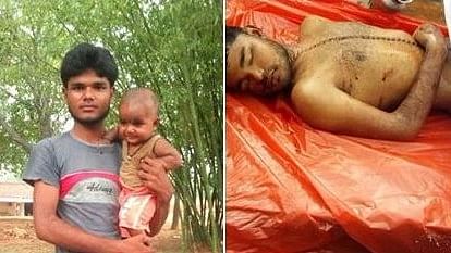 Minhaj Ansari with his daughter (left) and after death (right). (Photo Courtesy: Twitter/<a href="https://twitter.com/indscribe">@indscribe</a>)