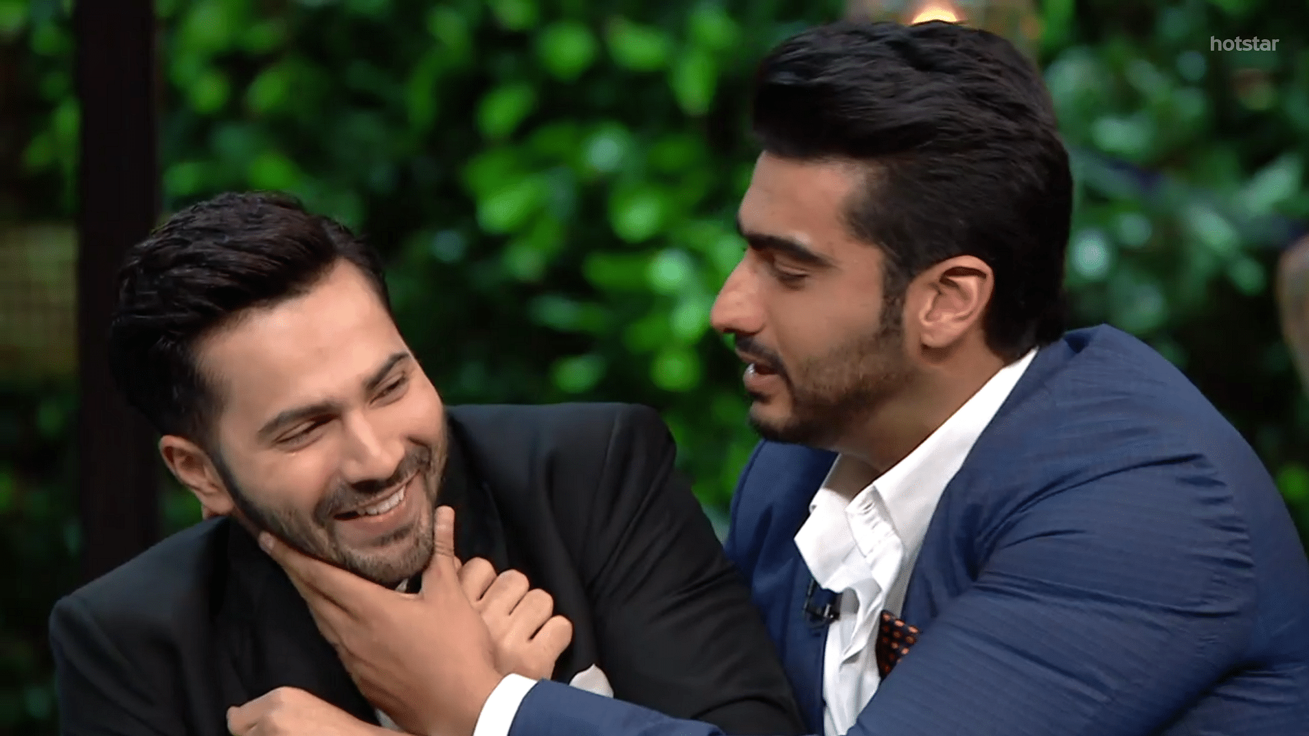Varun Dhawan and Arjun Kapoor have some serious bromance going on. (Photo courtesy: Hotstar/<i>Koffee With Karan</i>)