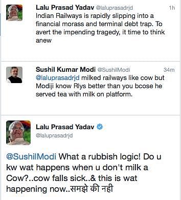 Railways, cows and economic advice, all rolled into one tweet-conversation.