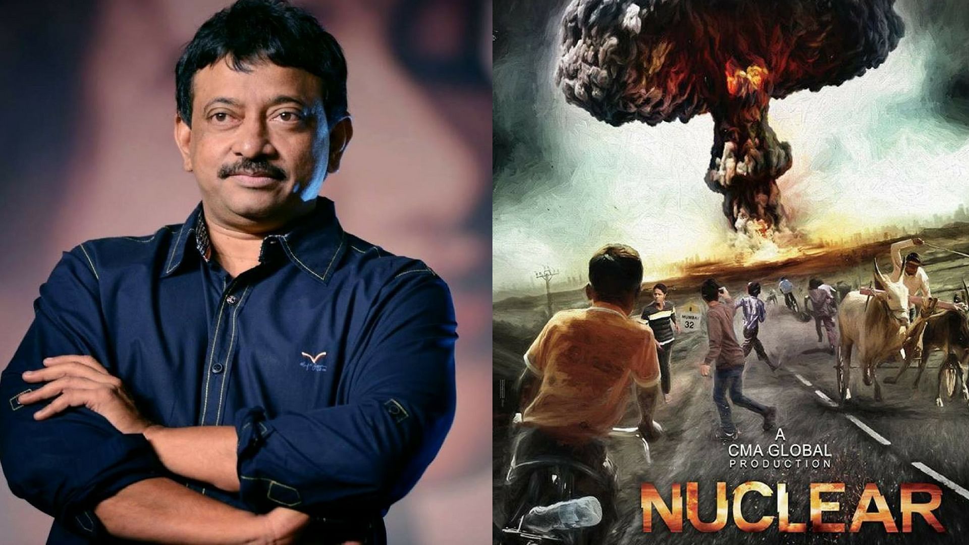 Ram Gopal Varma and the poster of his planned film <i>Nuclear. </i>(Photo courtesy: Facebook)