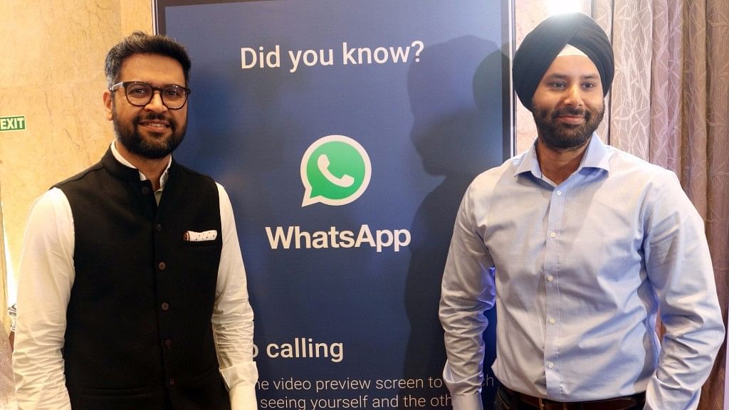 WhatsApp Business Head Neeraj Arora and Product Head Manpreet Singh at the launch of the app’s video calling feature in New Delhi on 15 November 2016. (Photo: IANS)