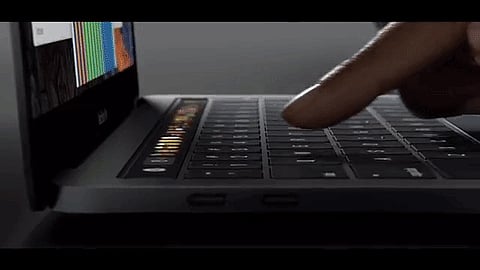 MacBook Pro 2016 Touch Bar animated demo showing price launch announcement in India