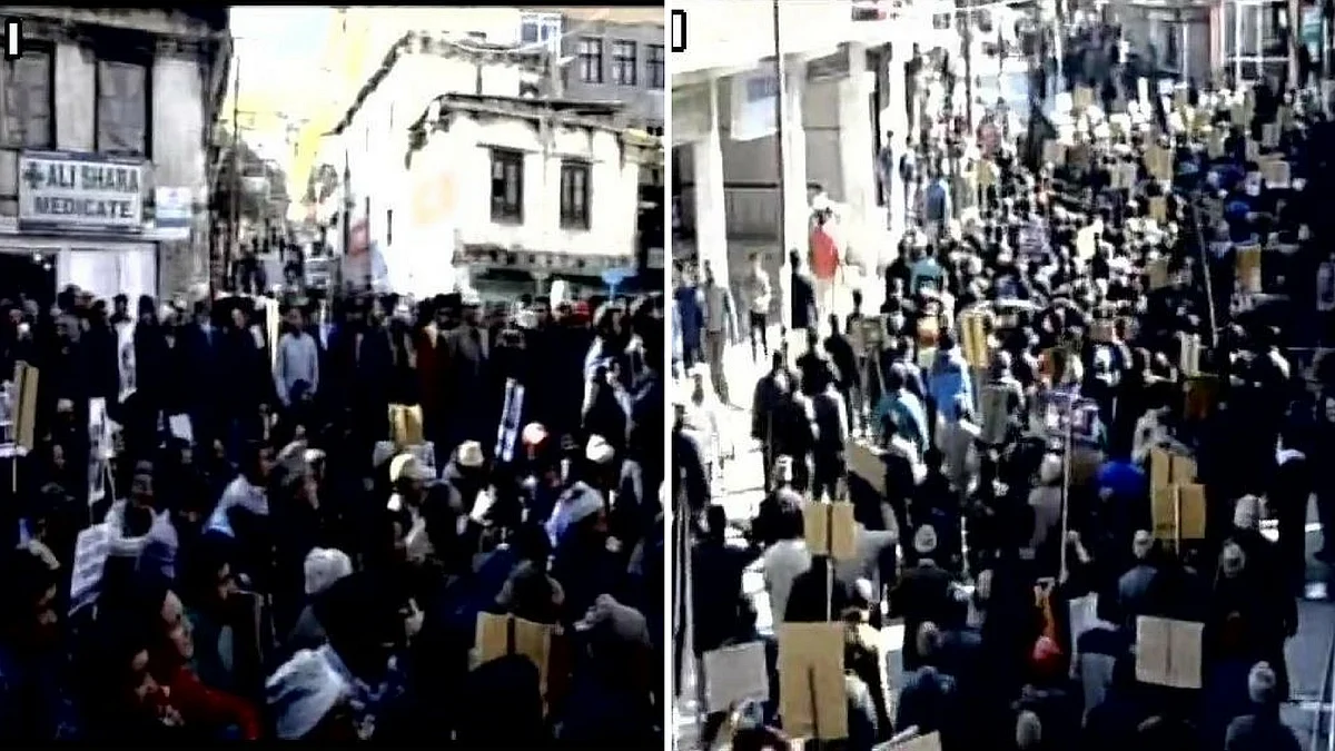 The protest in Kargil, Jammu and Kashmir. (Photo: ANI)