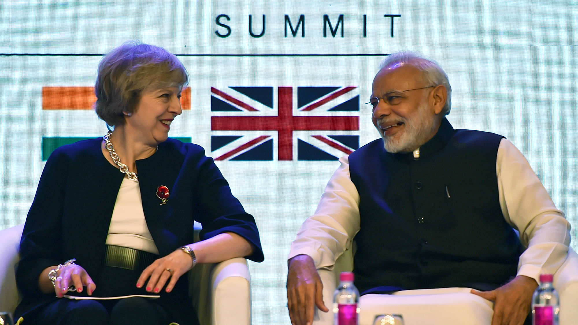Theresa May and Narendra Modi at the India-UK TECH Summit 2016. Image used for representational purpose only.&nbsp;