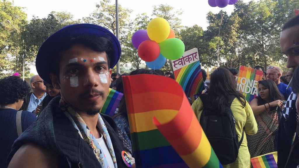 A still from the 9th Queer Pride Parade, Delhi. (Photo: Erum Gour/ <b>The Quint</b>)