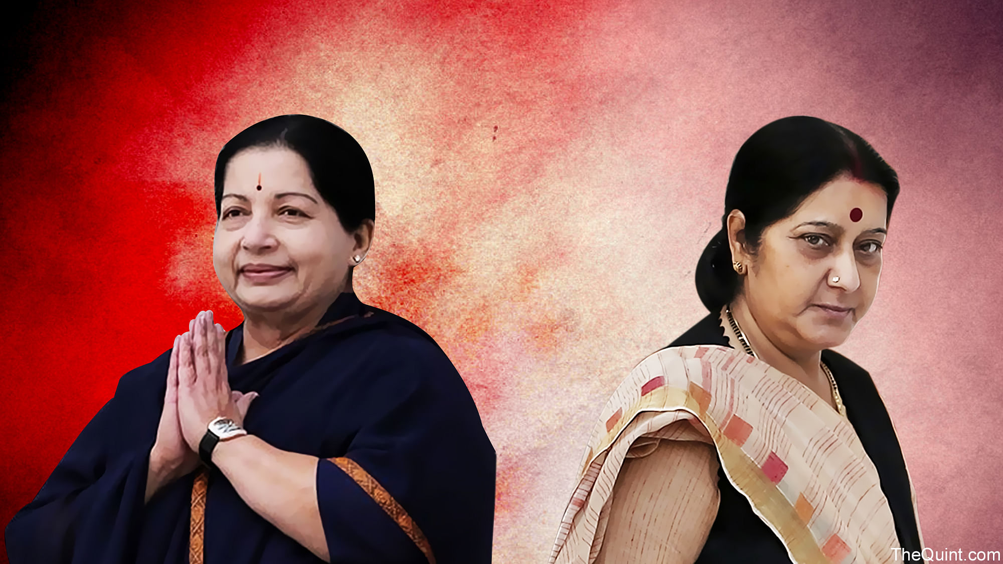 Be it the north-south divide or the political strategies, Jayalalithaa and Sushma Swaraj have extremely different stories. (Photo: Rhythum Seth/<b>The Quint</b>)