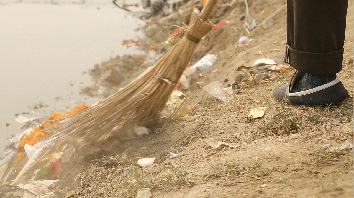 “Clean-up” has a loose definition when it comes to picking up the remains of Chhat Puja.