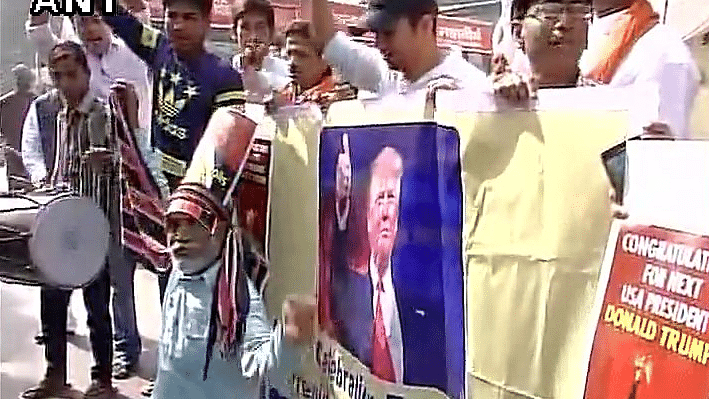 The members held posters that read, “India Loves Trump” and “Trump Our Only Hope”.(Photo: ANI)