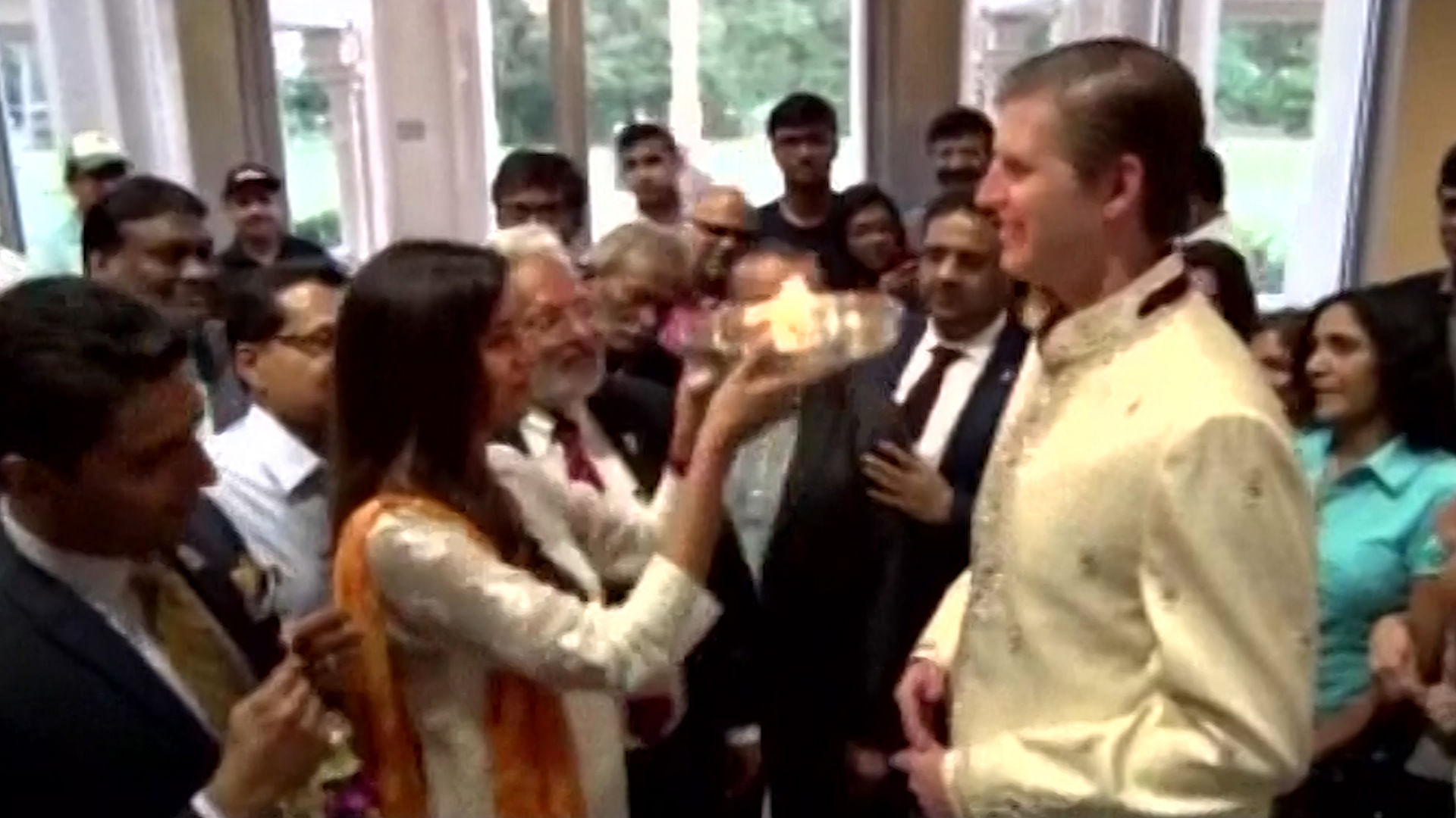 Eric Trump at a traditional ‘aarti’ at a Hindu temple in Florida ahead of the elections. (Photo: ANI Screengrab)