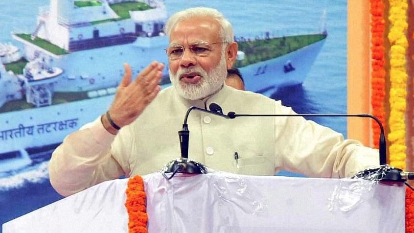 Prime Minister Narendra Modi addressing the gathering during foundation stone laying ceremony of Greenfield Airport in Mopa, Goa on Sunday. (Photo: PTI)