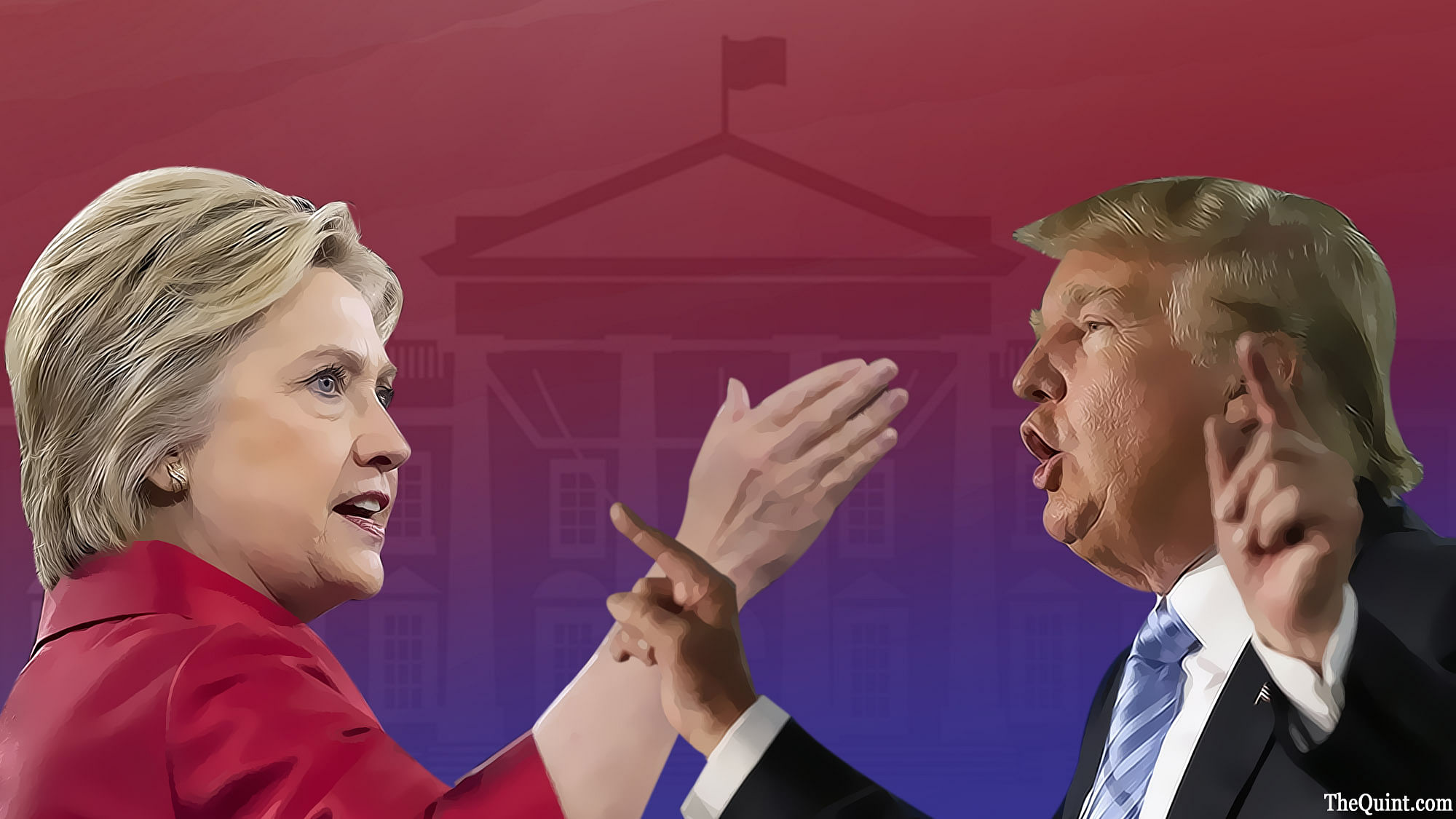 A neck-to-neck competition between Hillary Clinton and Donald Trump. (Photo Courtesy: <b>The Quint</b>)