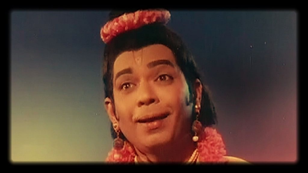 That’s maestro Balamuralikrishna as Narada in the movie <i>Bhakta Prahlada</i>. He acts like he was born to play the role.&nbsp;