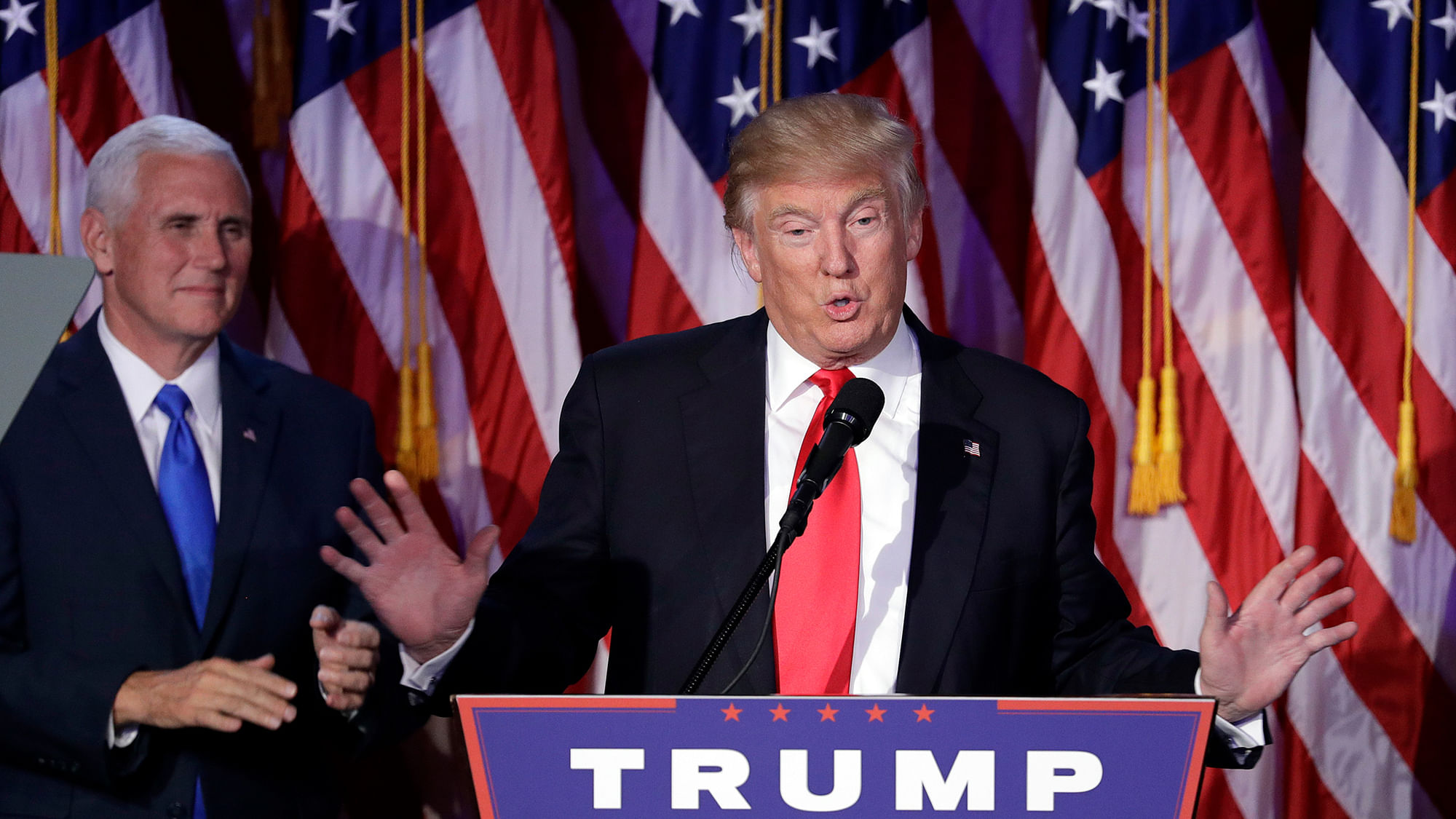 Donald Trump delivers his victory speech in New York on Tuesday. (Photo Credit: AP)