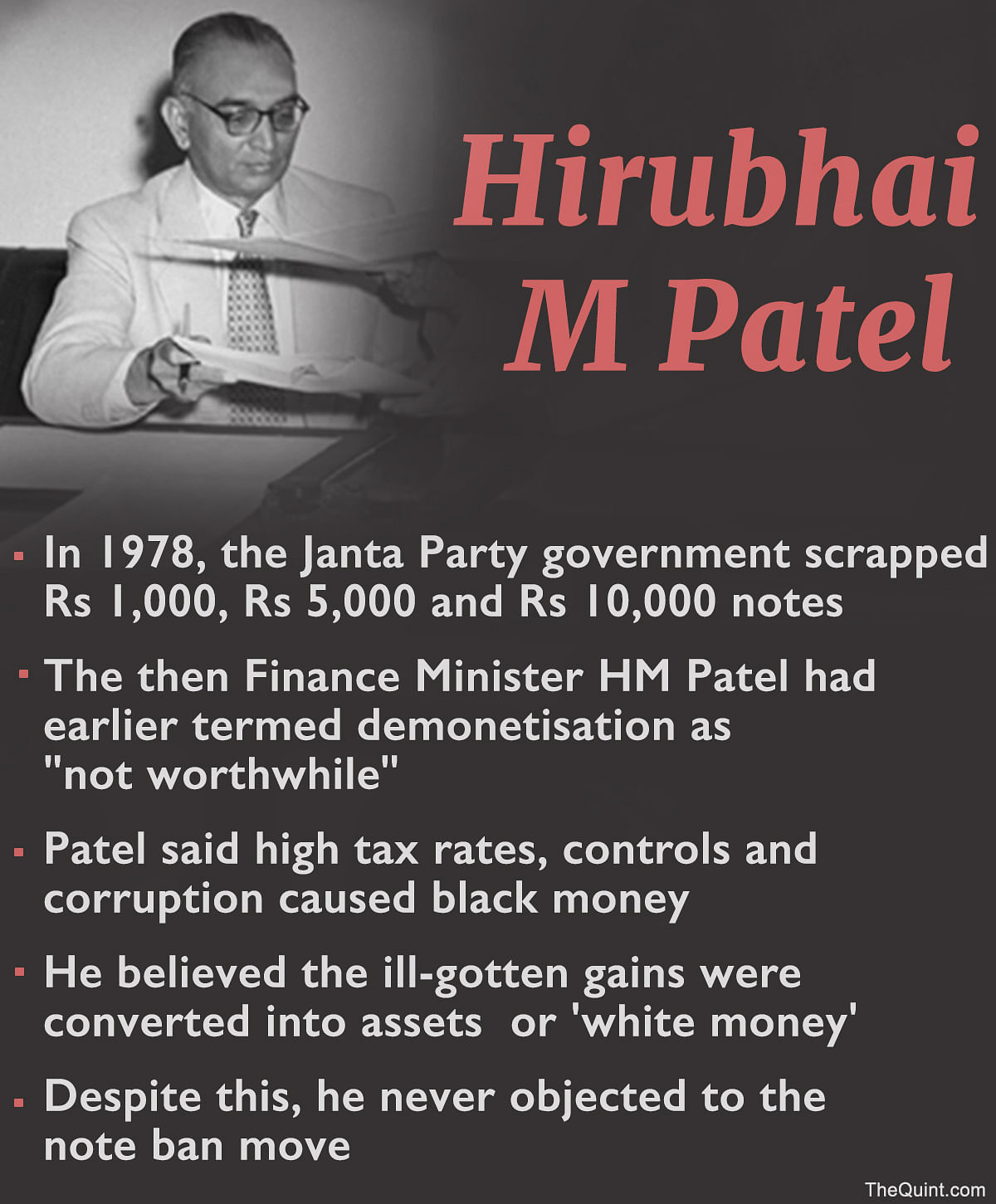 

Despite strong views against note ban, HM Patel did not object to its implementation in 1978.