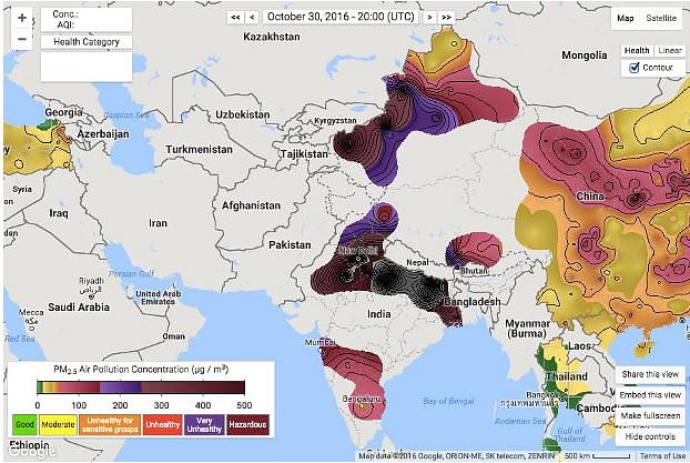 

South Delhi’s 24-hour average PM 2.5 levels in 2016 were 38% higher than on Diwali night 2015. 