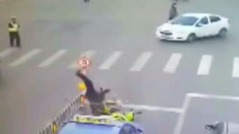 The elderly man was hit suddenly due to an unmanned vehicle crashing. (Image: AP Screengrab)