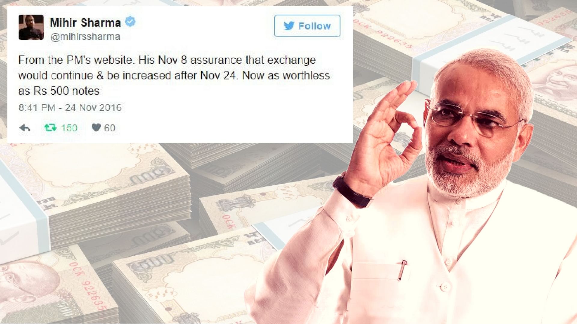 

On 8 November, PM Modi assured old notes could be exchanged till 30 December. Today he banned them. (Photo: The Quint)