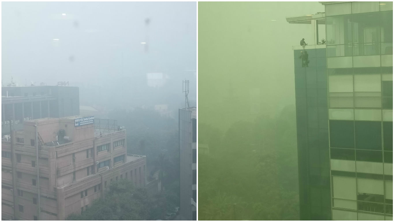 Smog encapsulates Delhi/NCR region. (Photo: Aadeetya Sriram/<b>The Quint</b>)  