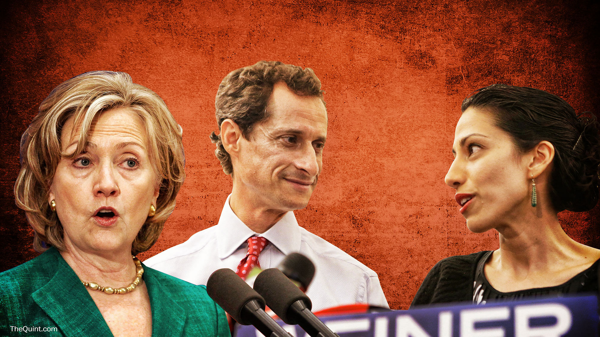 How complicat ed is the relationship between Hillary Clinton, her longest-serving aide Huma Abedin and her estranged husband? (Photo: altered by <b>The Quint</b>)