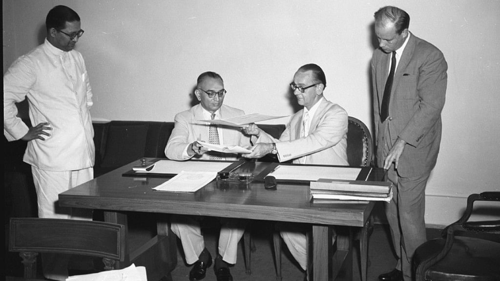 Indian bureaucrat-turned-politician HM Patel (seated, left), who was Finance Minister during the first demonetisation in 1978, seen here as Union Finance Secretary in the mid-1950s. (Photo: IANS)