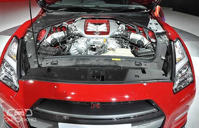 The Nissan GT-R has got a twin-turbo 3.8-litre V6 petrol engine.