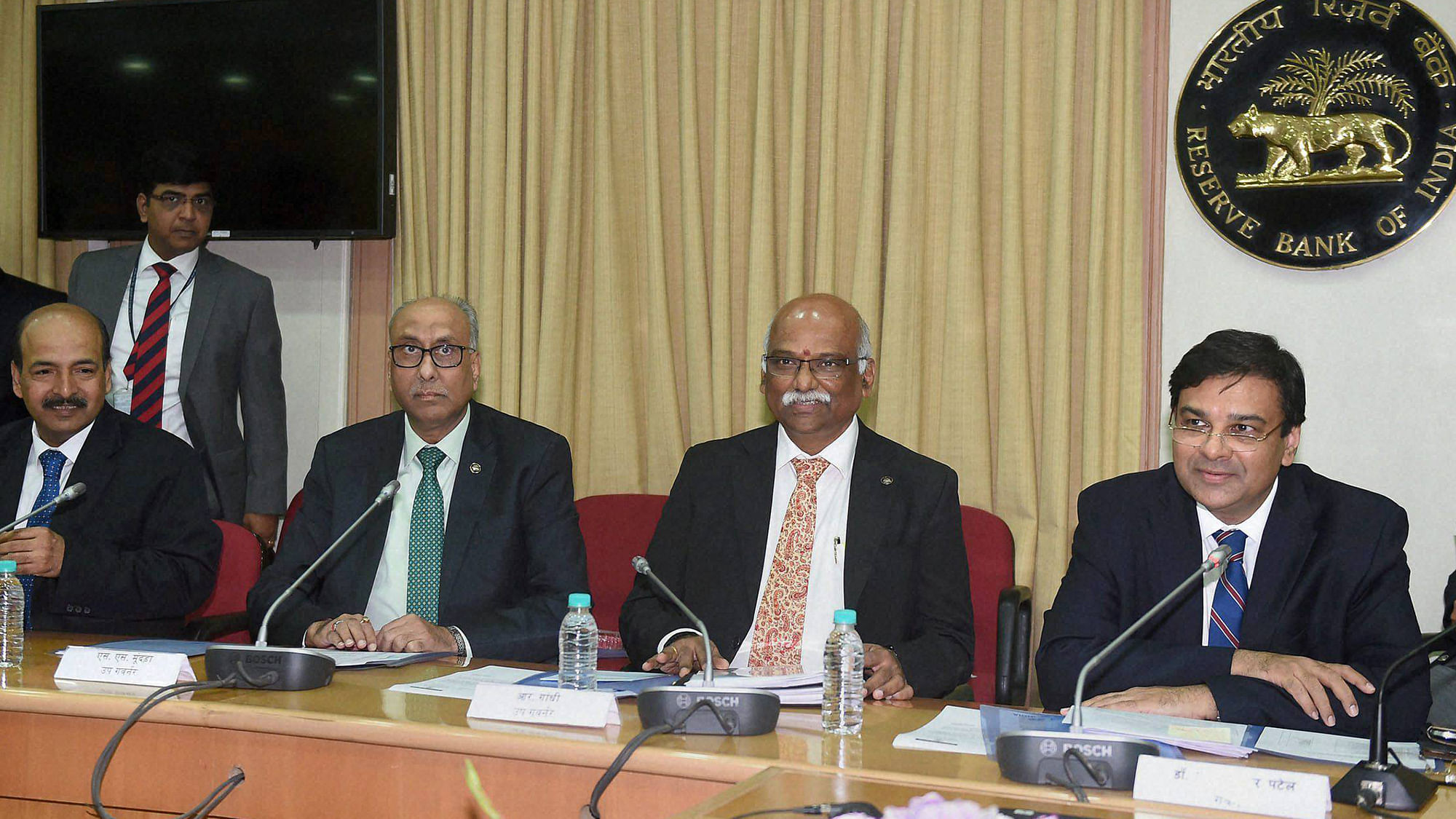 RBI Governor and other officials  address a press conference in Mumbai on Wednesday. (Photo: PTI)