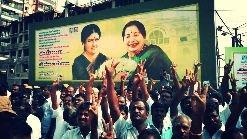 Banners with images of Sasikala Natarajan and the late Tamil Nadu Chief Minister J Jayalalithaa have been put up in Chennai. (Photo Courtesy: The News Minute)