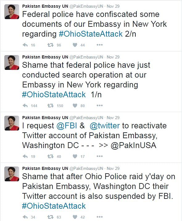 One of the fake accounts tweeted that the US conducted raids at Pakistan embassies in Washington and New York.