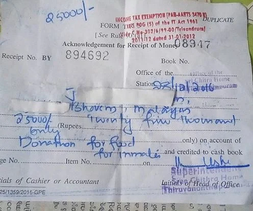 The Donation Receipt (Photo:The News Minute)