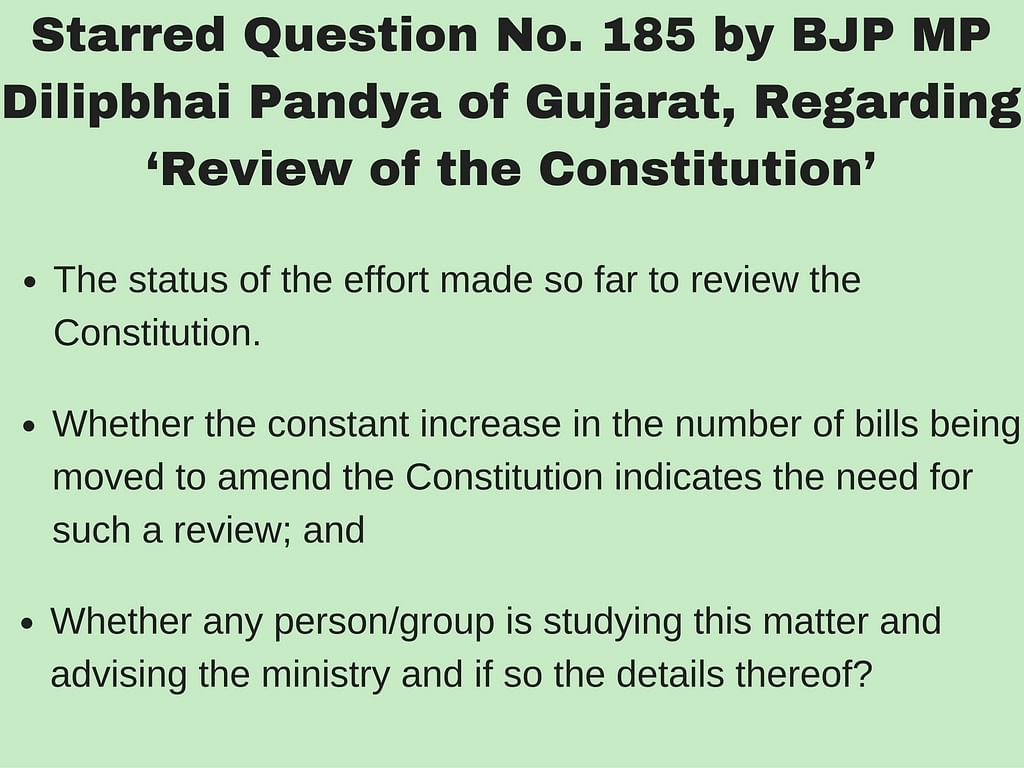 The government said in Parliament that it finds the Constitution inadequate and subject to continuous review.