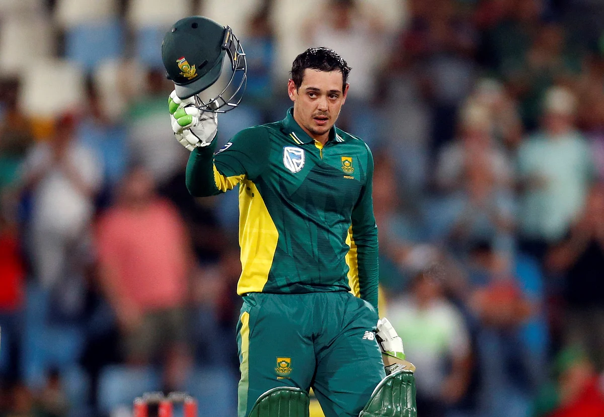 South Africa’s Quinton de Kock celebrates his century. (Photo: Reuters) 