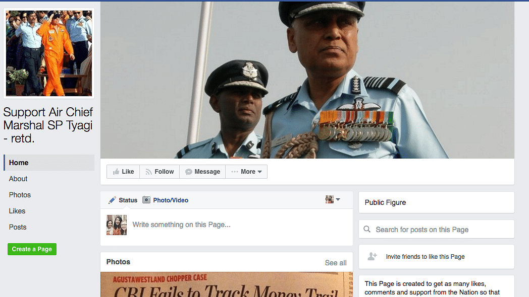 A Facebook group ‘Support Air Chief Marshall SP Tyagi - retd’ has amassed over 1,500 followers. (Photo Courtesy: Facebook <a href="https://www.facebook.com/Support-Air-Chief-Marshal-SP-Tyagi-retd-133200293525867/">screengrab</a>)