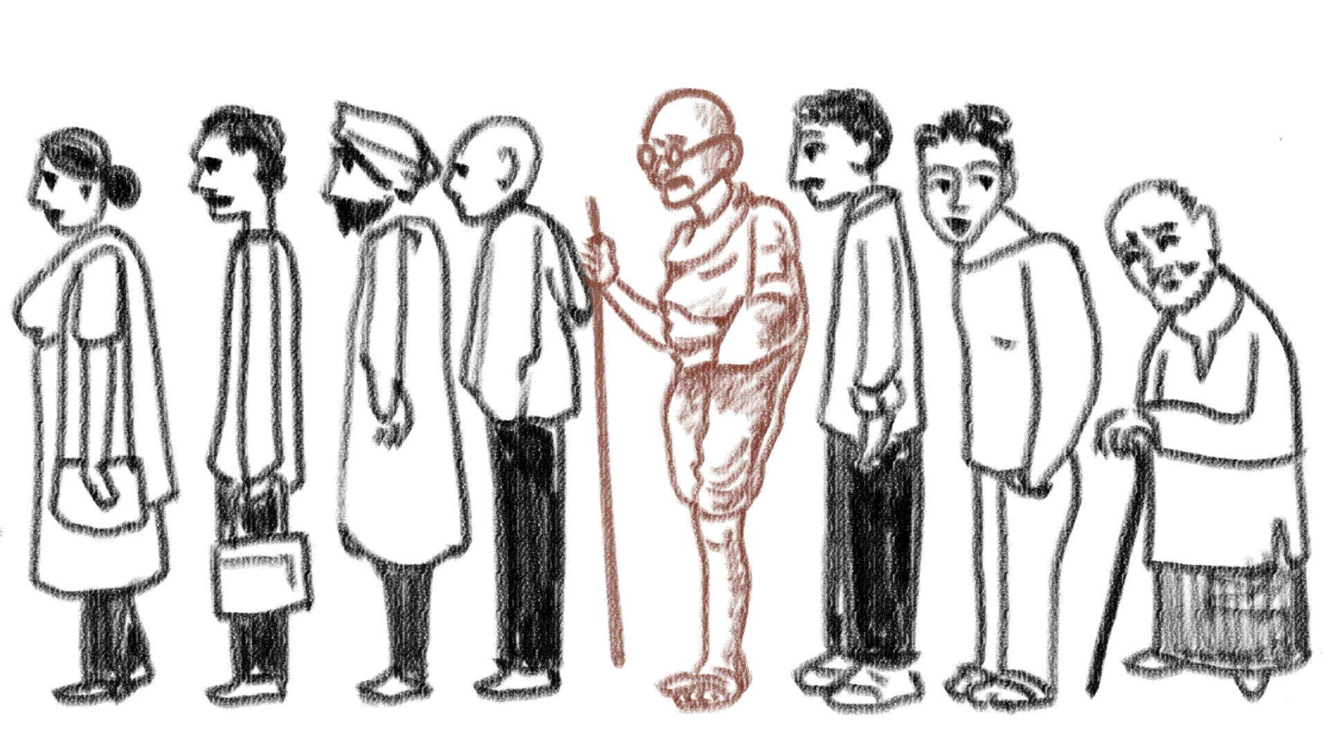 Mahatma Gandhi gets to see demonetisation up close and has a few comments to share. (Graphic: Susnata Paul/<b>The Quint</b>)